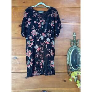 Cesar Galindo Black & Red Floral Casual Short Sleeve Shift Dress Size L